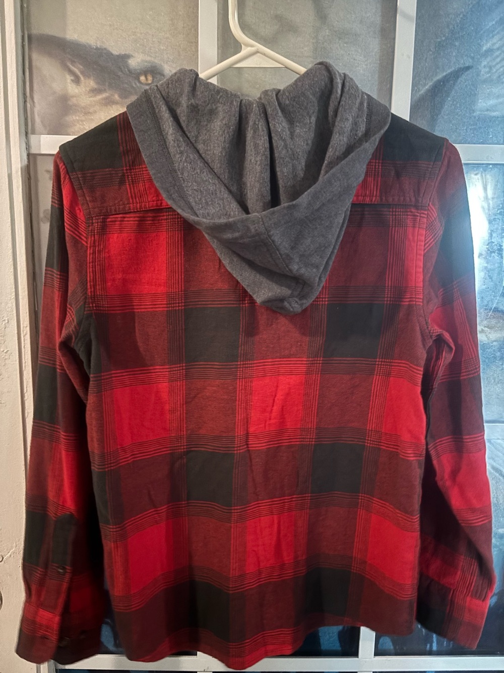 Sonoma Red and Black Plaid Hooded Shirt